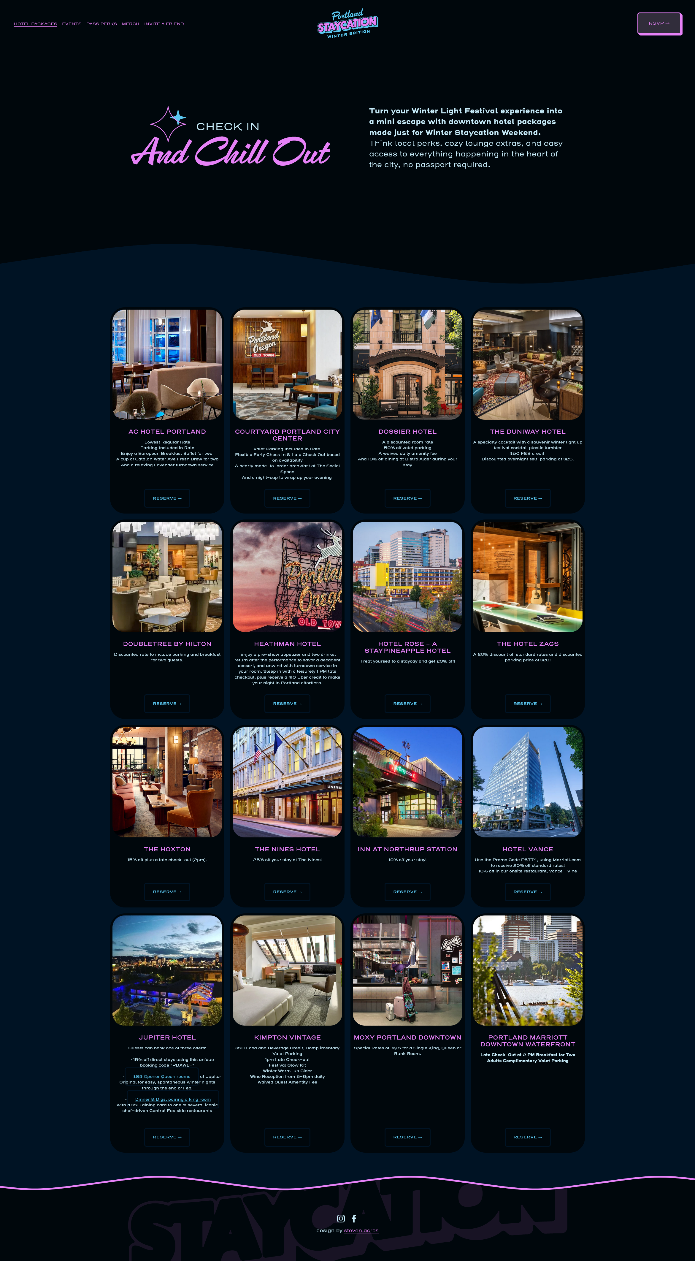 Winter Staycation website — Hotels